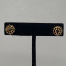 Round Gold Tone Stud Earrings With Intricate Geometric Design And Secure Backs