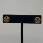Round Gold Tone Stud Earrings With Intricate Geometric Design And Secure Backs