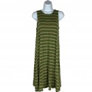 Time And Tru Sleeveless Striped Swing Dress Womens Small Green Tan Rayon Spandex