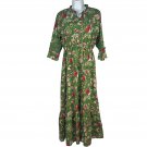 Green Floral Maxi Dress With Drawstring Waist & Lace Trim Sleeves By Zoya Size 2