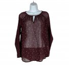 Old Navy Sheer Maroon Floral Print Blouse Womens XS Keyhole Neck Long Sleeve Top