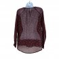 Old Navy Sheer Maroon Floral Print Blouse Womens XS Keyhole Neck Long Sleeve Top