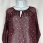 Old Navy Sheer Maroon Floral Print Blouse Womens XS Keyhole Neck Long Sleeve Top