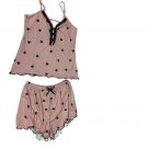 Pink Heart Print Pajama Set - Camisole & Shorts - Size Small