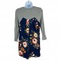 First Look Womens Small Gray & Navy Floral Pocket Tunic Top 3/4 Sleeve Casual