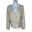 Nine Britton Womens Beige & White Polka Dot Wrap Top Tie Waist Size Small