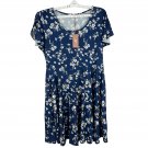 Hotouch Womens Floral Print Navy Blue Short Sleeve A Line Dress Size XL