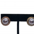 Vintage Gold-Tone Clip-On Earrings W/ Faux Pearl Center
