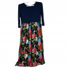 Focus On Simple Stylish Womens Floral Maxi Dress Large Navy Pink Multicolor