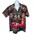 Route 66 Graphic Button-Up Shirt By Hawaiian Apparel L 100% Polyester Black