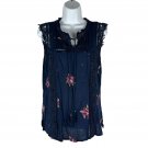 Pale Sky Womens Navy Blue Embroidered Lace Sleeveless Top Size M