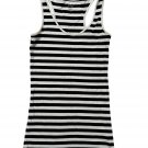 A.n.a Womens Black White Striped Racerback Tank Top Size M Cotton Blend Casual