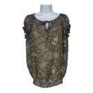 Liz Claiborne Blouse Womens S Brown Paisley Print Cap Sleeve Smocked Hem