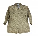 CJ Banks Women's Stretch Button-Up Shirt 1X Cotton/Polyester Beige Pattern
