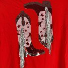 Blue B. Collection Poppy Red T-Shirt With Sequin Cowboy Boots Design Size M