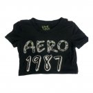 Aero 1987 Womens XS Black Graphic Tee Cotton Blend Slim Fit Casual Shirt