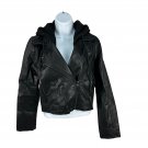 Saltwater Luxe Womens XS Black Faux Leather Moto Jacket W/ Removable Hood