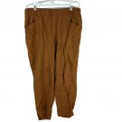 Old Navy Womens Linen Blend Elastic Waist Pull On Pants Large Brown Relaxed Fit