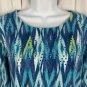 Alfred Dunner Womens Beaded 3/4 Sleeve Top Size M Green & Blue Ikat Print