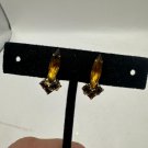 Vintage Gold-Tone Clip-On Earrings With Amber Rhinestones