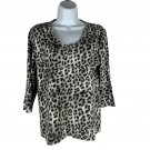 Karen Scott Womens Leopard Print V-Neck Long Sleeve Top Size M