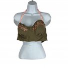 Candies Swim XL Olive Bikini Top With Peach Embroidery & Halter Straps