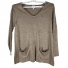 St Johns Bay Womens V Neck Sweater Large Acrylic Beige Two Front Pockets
