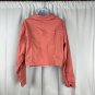 Ana Womens Cropped Denim Jacket Bohemian Rose Large Frayed Hem Button Front