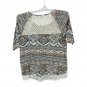 No Boundaries Womens XXL Aztec Print Lace Hem Short Sleeve Knit Top Black/Taupe