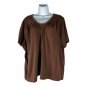 White Stag Womens Plus Size 16W Brown Beaded Scoop Neck Stretch Top Short Sleeve