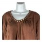 White Stag Womens Plus Size 16W Brown Beaded Scoop Neck Stretch Top Short Sleeve
