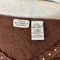 White Stag Womens Plus Size 16W Brown Beaded Scoop Neck Stretch Top Short Sleeve