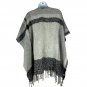 Cozy Knit Poncho Shawl With Fringe Hem Gray & Black One Size Fits All