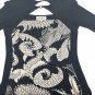 Linda Segal Black & Beige Abstract Print Top With Keyhole Detail Size Medium