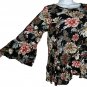 Pink Lily Womens Floral Print Bell Sleeve Blouse Size M