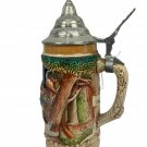 Vintage German King Beer Stein 0.5L Embossed Scenes With Pewter Lid