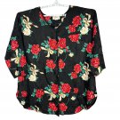 Just My Size Womens 4X Floral Button Front 34 Sleeve Black Blouse Pajama Top Just My Size Womens 4X Floral Button Front 34 Sleeve Black Blouse Pajama Top