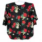 Just My Size Womens 4X Floral Button Front 34 Sleeve Black Blouse Pajama Top