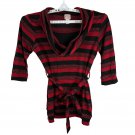 Canyon River Blues Red & Black Striped Sweater Top Womens L Belted Cowl Neck