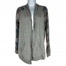 Maurices Womens Small Open Front Hoodie Cardigan Gray Plaid Sleeves Lightweight