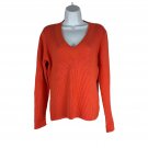 St. Johns Bay Womens Ribbed V-Neck Sweater Large Orange Cotton Blend