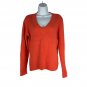 St. Johns Bay Womens Ribbed V-Neck Sweater Large Orange Cotton Blend