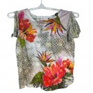 Time And Tru Floral Print Womens Top 3X Short Sleeve Coral Geometric Lightweight