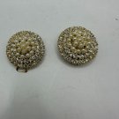 Vintage Faux Pearl & Rhinestone Gold-Tone Clip Earrings