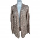 Pink Rose Womens L Open Front Cardigan Sweater Knit Beige Marled Long Sleeve