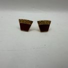 Vintage Gold Tone & Red Enamel Geometric Cufflinks