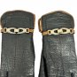 Aris Snuggler Womens Black Gloves Size R Faux Leather Lined Chain Accent Warm