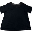 Croft&Barrow Womens 2X Black Short Sleeve Top Lace Accent Blouse Casual