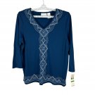 Alfred Dunner Womens Lapis Blue Embroidered Top Size L Cotton Blend 3/4 Sleeves Alfred Dunner Womens Lapis Blue Embroidered Top Size L Cotton Blend 3/4 Sleeves