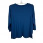Alfred Dunner Womens Lapis Blue Embroidered Top Size L Cotton Blend 3/4 Sleeves